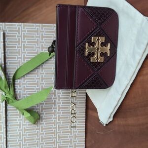 Tory Burch Eleanor Diamond Patchwork Bettle Berry Card Case + Gift Bag Nwt ❤️